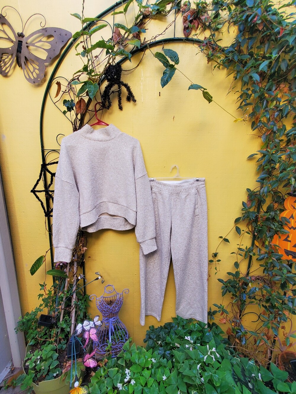 aerie Cream Knit Cowl-Neck Sweater & Lounge Pants Set